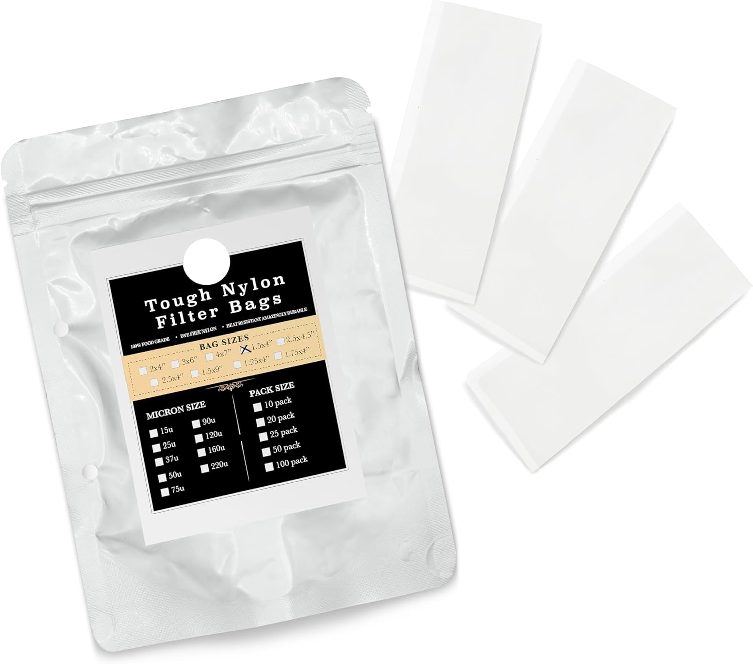 Gutenberg's Dank Pressing Co. tough 2x4 inch nylon micron bags 10-100 Packs | nylon tea filter bags | All Micron Sizes (100-Pack, 220)