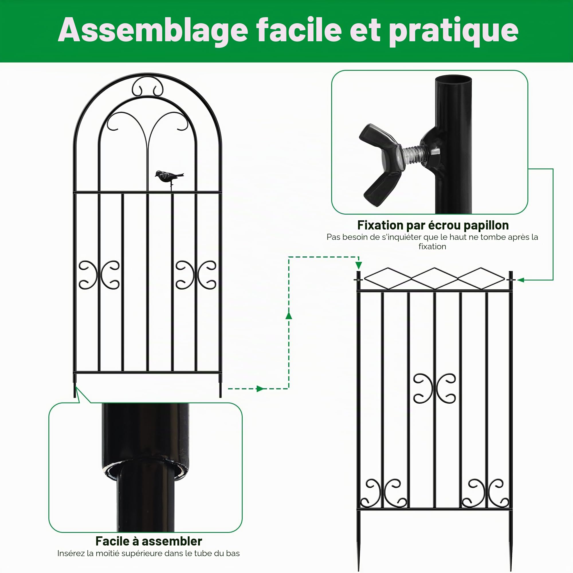 ARIFARO Treillis de Jardin en Métal, 200cm H x 50cm L, Lot de 2, Treillis Décoratif Robuste pour Intérieur et Extérieur, Support pour Plantes Grimpantes, Plantes en Pot, Motif Oiseaux