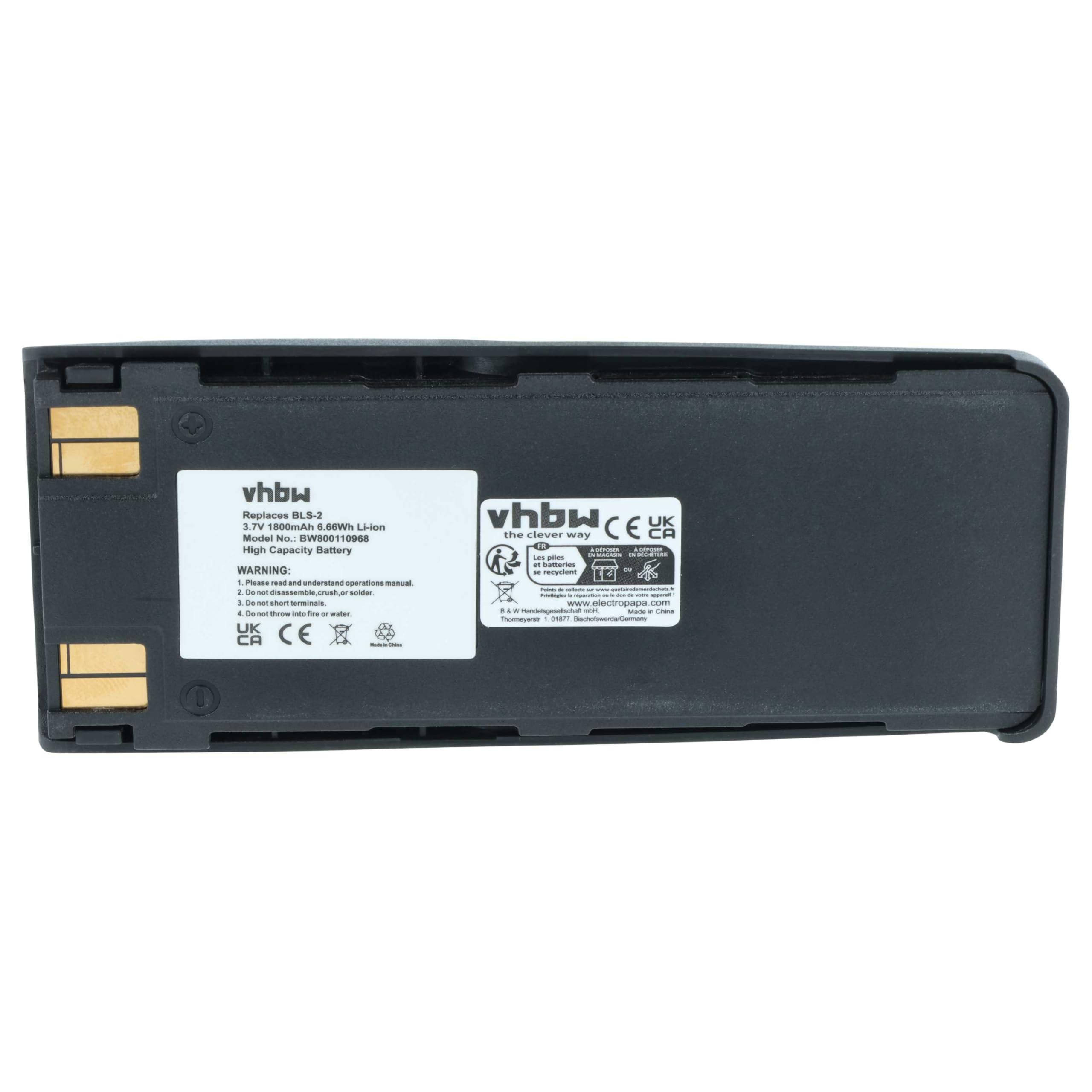 vhbw Bateria kompatybilna z Nokia 6310, 6310i, 7110 telefon komórkowy smartfon (1800 mAh, 3,7 V, Li-Ion) + zamiennik do BLS-2, BLS-2N, BLS-4, BMS-2S, BPS-2