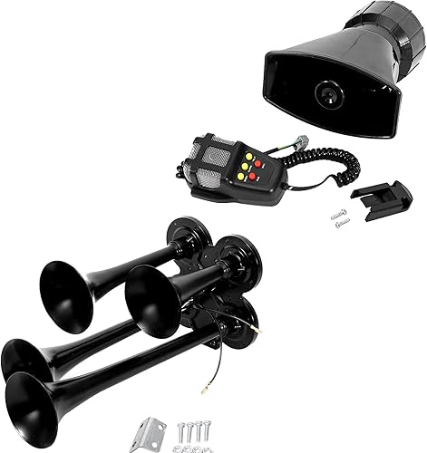 Miniatura 1 de ALAVENTE Bocina de sirena de automóvil de 100 W, 5 tonos, sonora con sistema de altavoz de micrófono PA + kit de bocina de aire de tren de 4