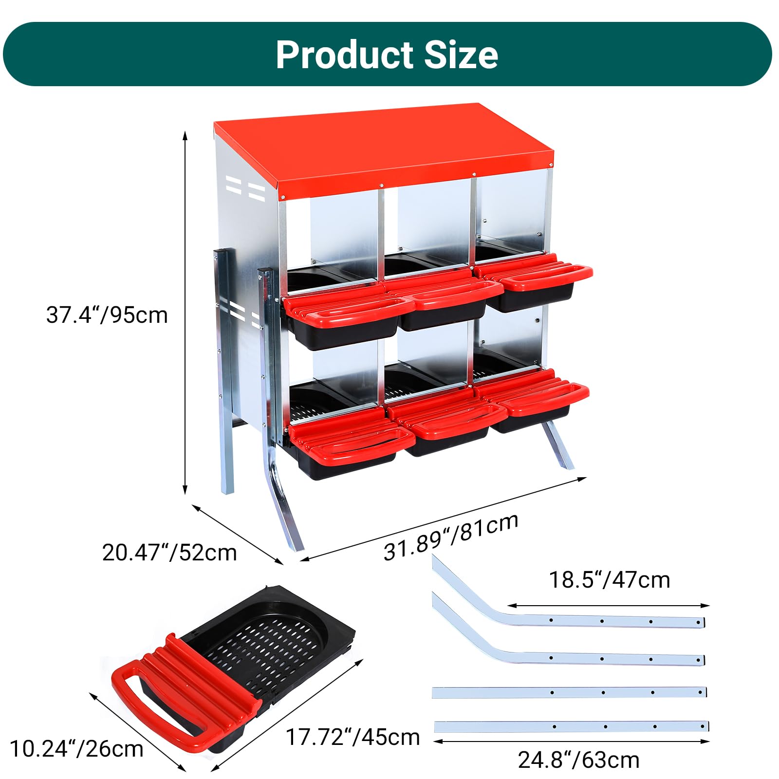 Box Nido Per Galline Ovaiole Metallo Zincato Struttura 6 Scomparti Sistema Raccolta Uova Automatica Vassoio Estraibile Ottima Ventilazione Facile Pulire Accessorio Pollaio Installazione Parete Terra