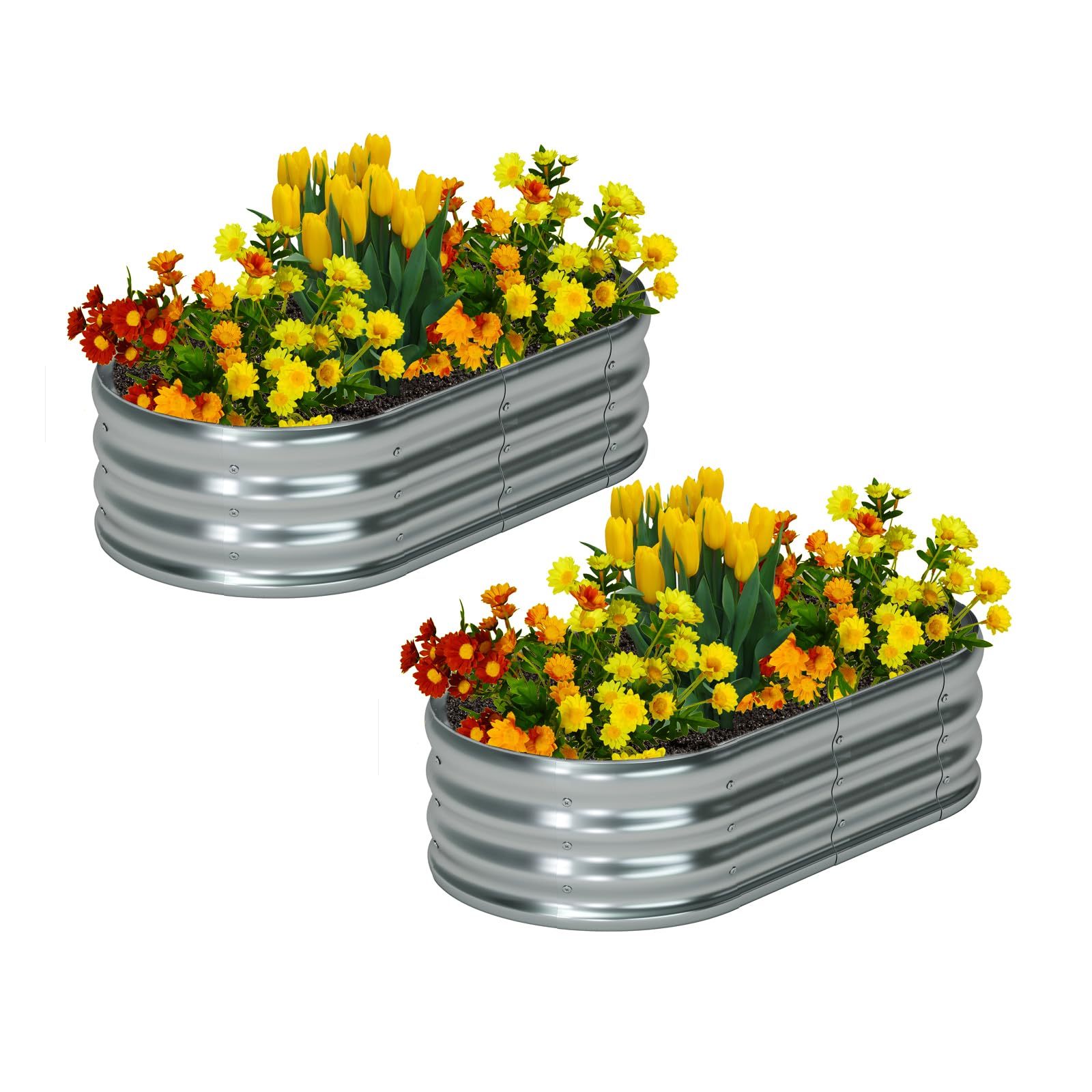 zizin 2 Pack Galvanized Raised Garden Bed Metal Oval Raised Garden Beds Outdoor Planter Box for Vegetables
