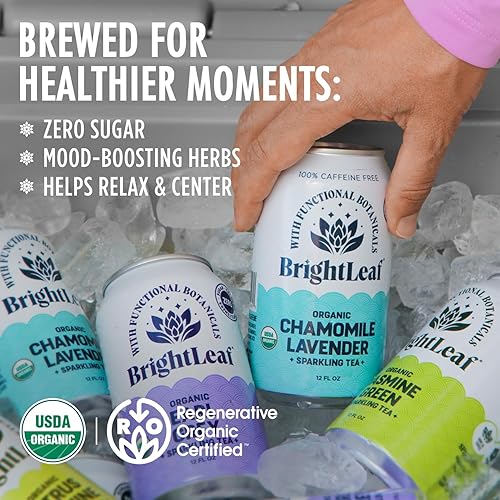 Miniatura 3 de BrightLeaf Regenerative Organic Sparkling Chamomile Lavender Tea  Cero azúcar y cero calorías  Bebida de té verde orgánico  Ingredientes que