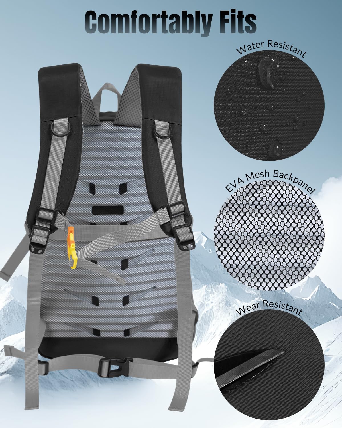 Petit sac à dos de randonnée avec panneau arrière en EVA pour homme et femme, sac à dos de voyage imperméable de 18 L, sac à dos de randonnée léger rembourré avec sangle de poitrine pour le
