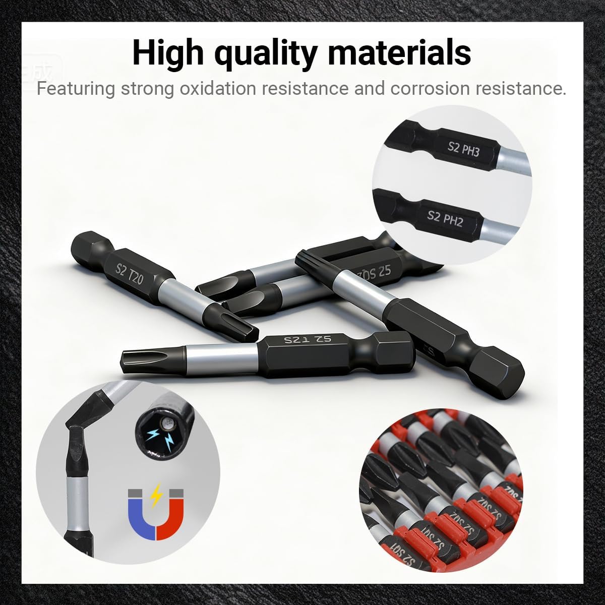 42-Piece Impact Screwdriver Bits Set with Phillips, Magnetic S2 Steel Phillips/Slotted/Square/Torx Insert Power Bits Tips, Impact Bit Holder with Black Storage Box Case