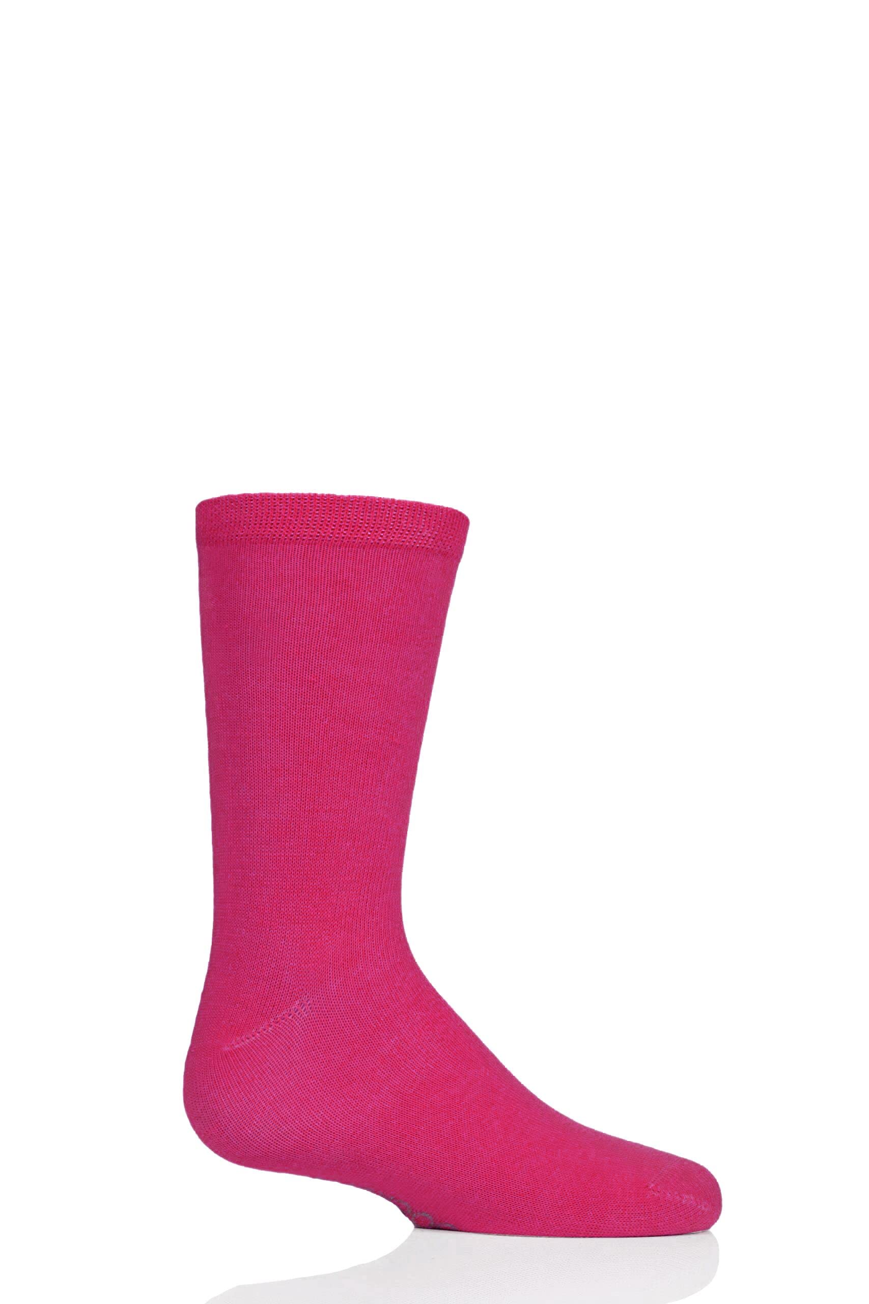 SockShop Kids’ Bamboo Socks with Comfort Cuff and Hand Linked Toes, Plain Bright Solid Striped Colours, Soft and Breathable, 1 Pair Pack - Bright Pink 12.5-3.5 Kids