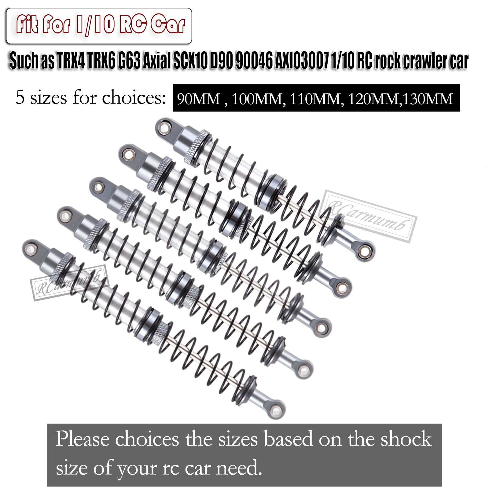 Rcarmumb 130mm Universal Shock Absorber Upgrades Part for 1/10 RC Scale Cars,Aluminum Alloy 7075 RC Adjustable Shocks Damper Universal Hops Up,4PCS,Titanium