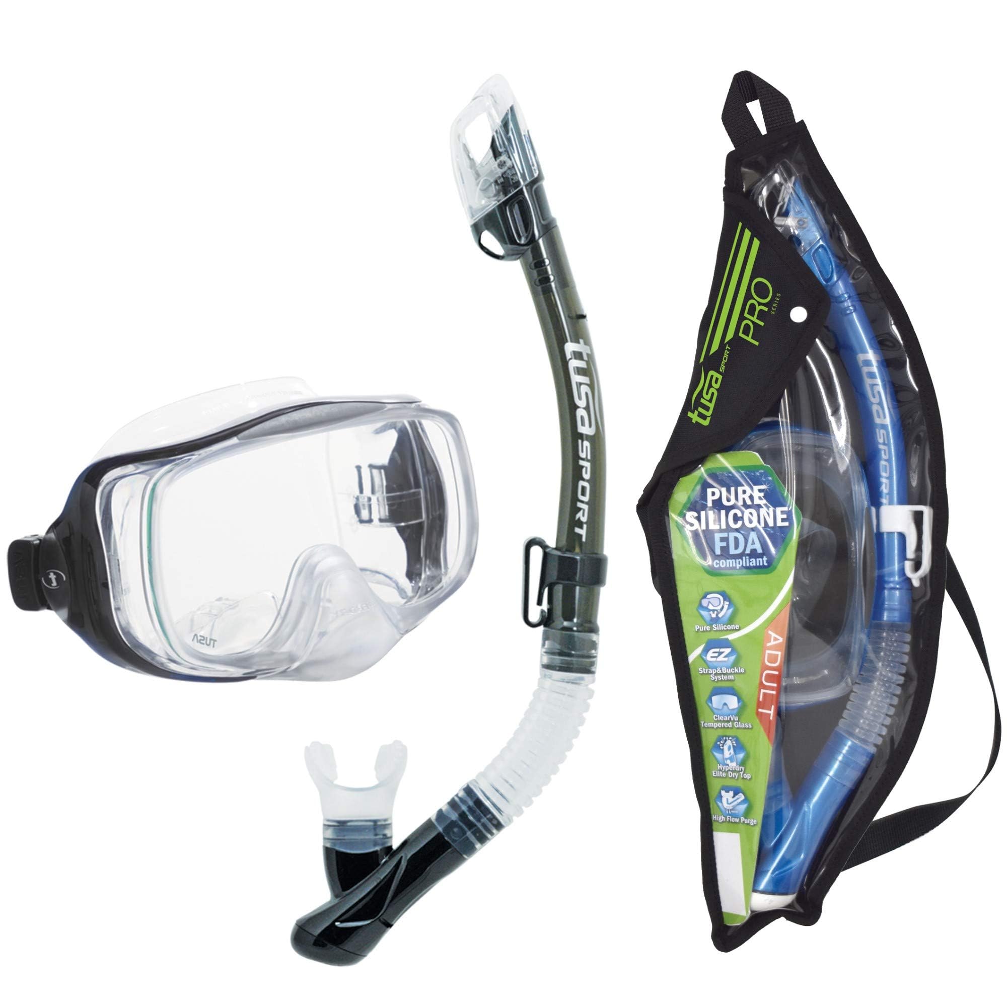 Tusa Sport Adult Imprex 3D Purge Mask and Dry Snorkel Combo, Smoke