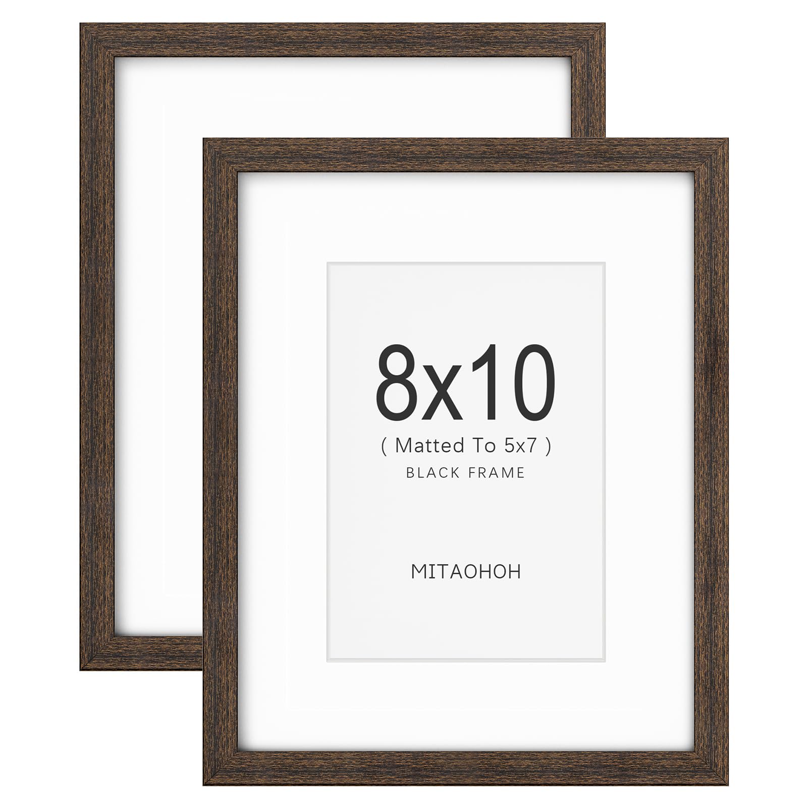 8x10 Picture Frame Set of 2, 5x7 with Mat or 8x10 Without Mat Minimalist Style Photo Frame with Plexiglass Cover for Wall & Tabletop Display, Brown