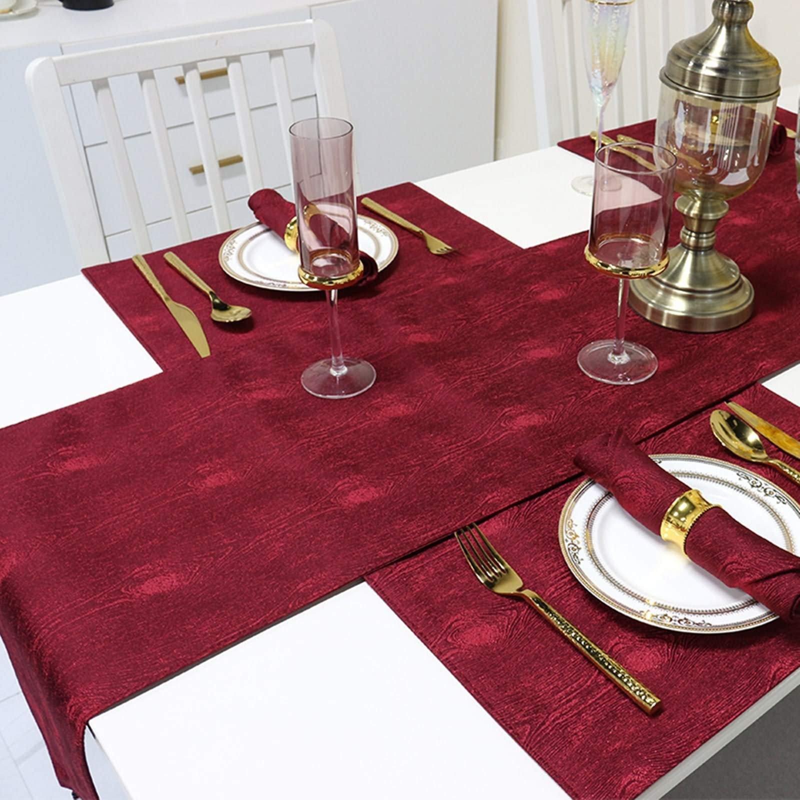 Tischläufer Baumwolle Wohnzimmer, Tischläufer Hochzeit 35x200 cm, Holzmuster mit Quasten