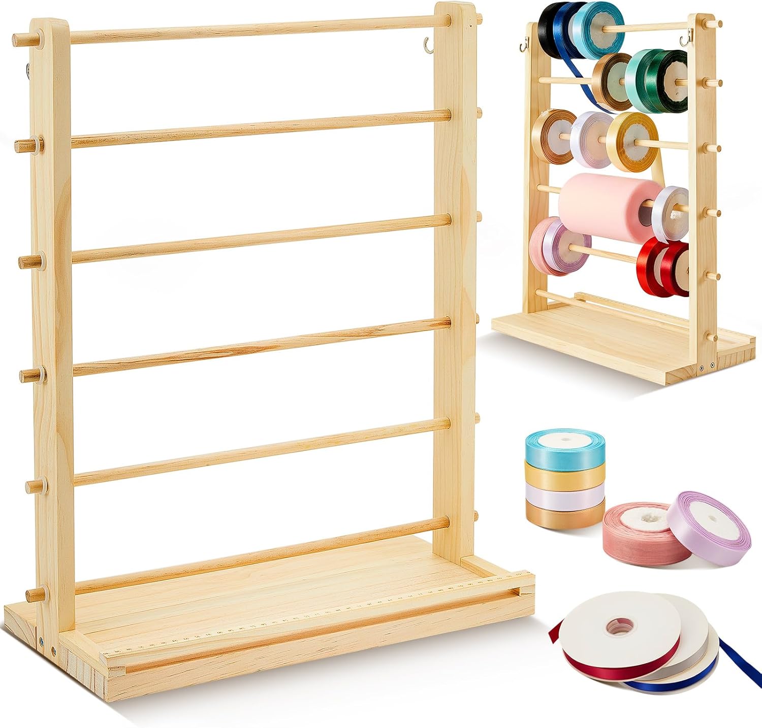 Menkxi 6 Tier Wooden Ribbon Rack Ribbon Organizer Ribbon