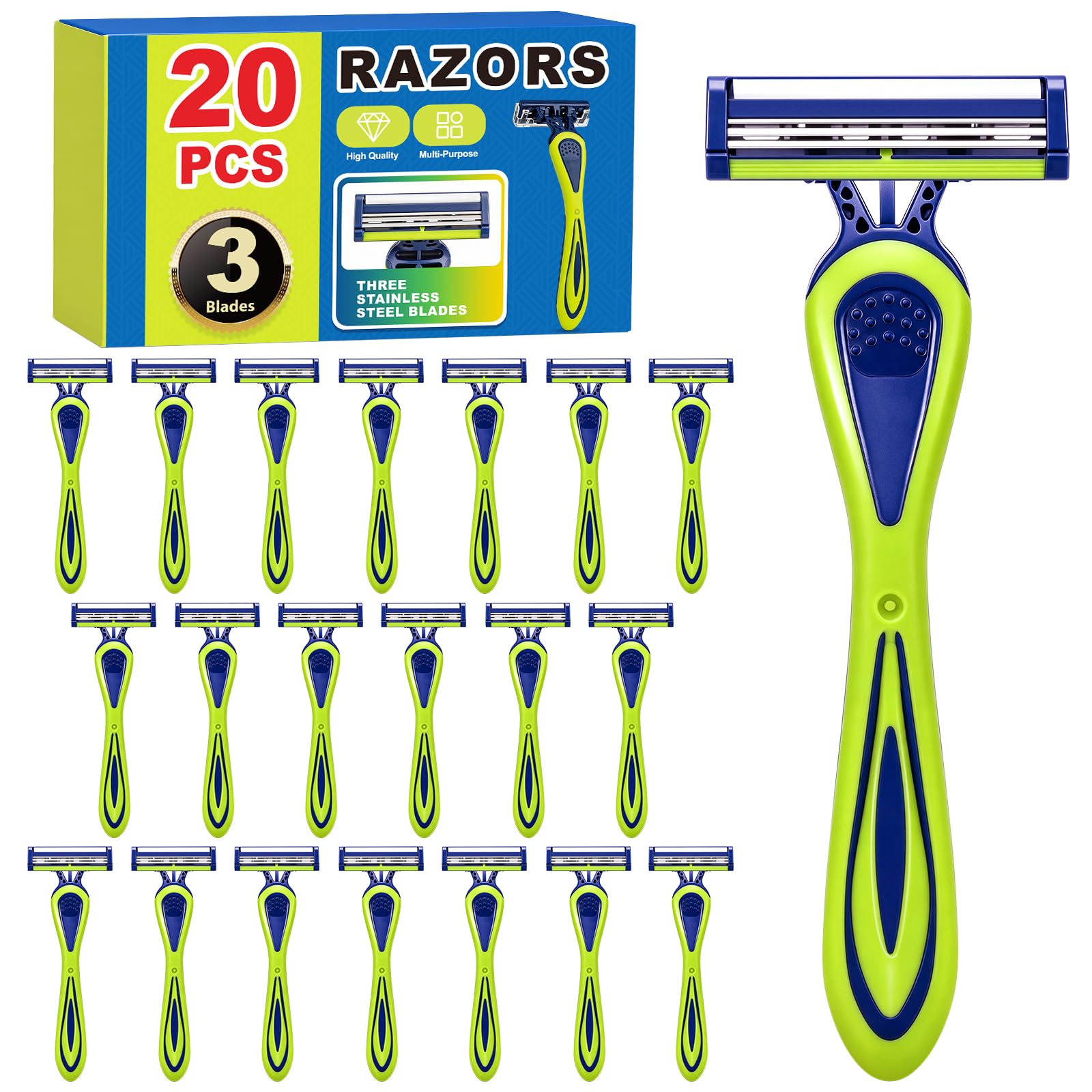 Disposable 3-Blade Razors for Men Shaving Razors- 20 Count