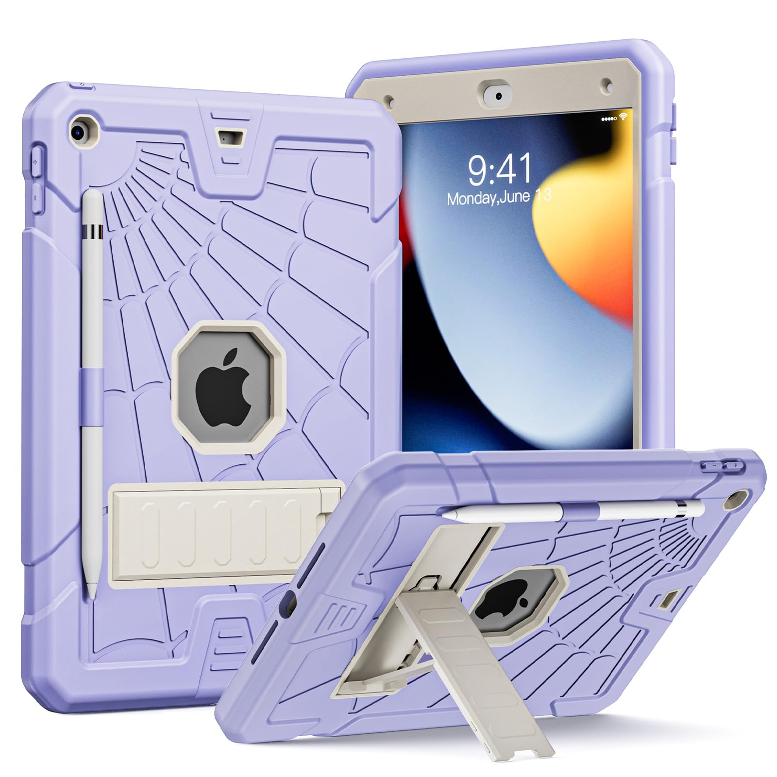 SIBEITU Case Compatible with iPad 9th Generation for Kids, with Pencil Holder Stand, Heavy Duty Rugged Case for iPad 10.2 inch