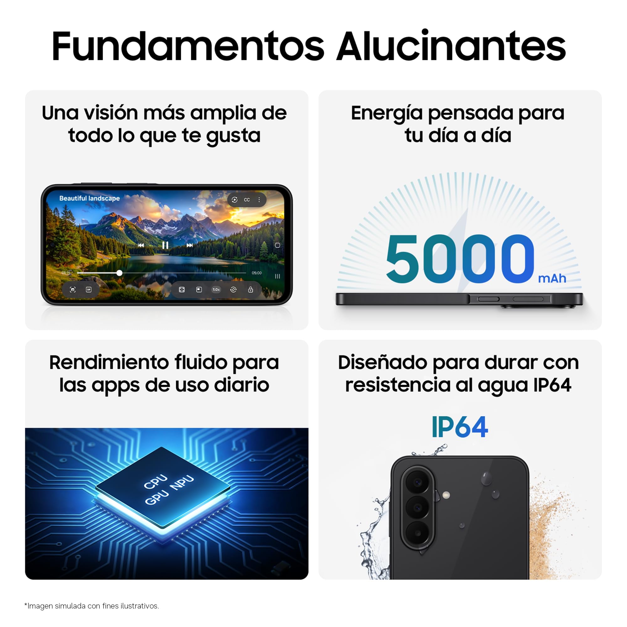 Samsung Galaxy A27 5G 128GB Teléfono Móvi con IA, Azul, Garantía 3+1 Años | Circle to Search, Borrador de objetos, Transcripción de voz, 3 Cámaras, IP64, Batería 5000 mAh, 6x OS upgrades