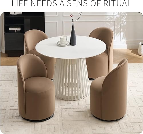 Miniatura 5 de Set of 1 Upholstered Kitchen & Dining Room Barrel Chair, Mid Century Modern Round Velvet 360 Degree Swivel Armless Accent Makeup Vanity Side Chair