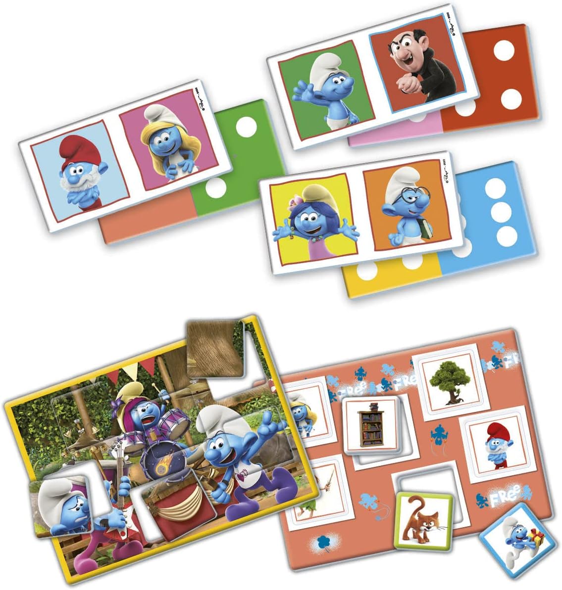 Clementoni 18285 Educational Games-2 in 1 The Smurfs-Learning Toys for 3 Year Olds (Italian, English, French, German, Spanish, Dutch and Polish), Made in Italy, Multicolor