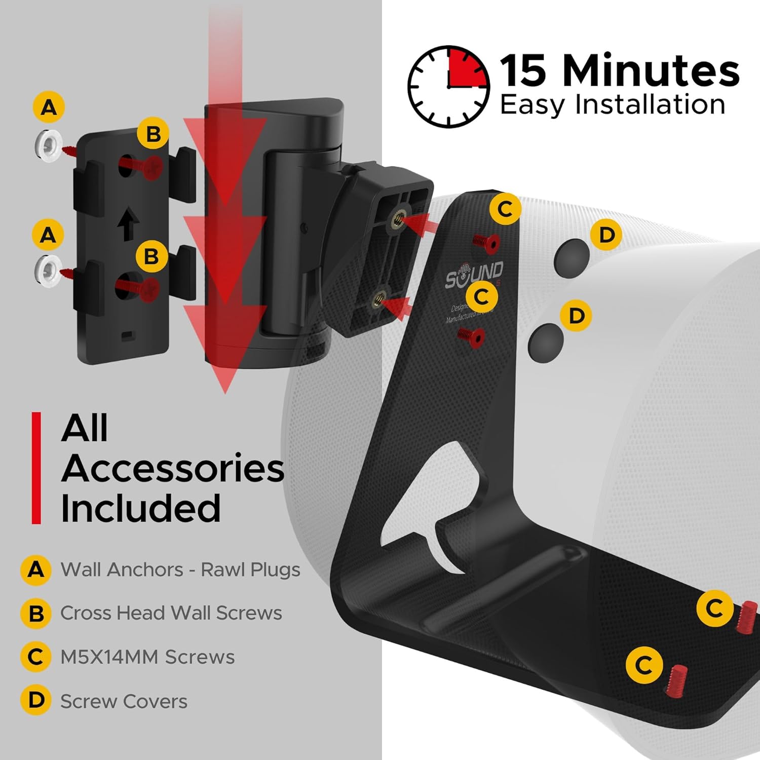 Sound Bass ERA300 Wall Mount Bracket, Tilt and Swivel, Black, Twin (2pcs), Compatible with Sonos ERA 300, Effortless Installation, Includes Mounting Kit, Double, Pair - Image 6