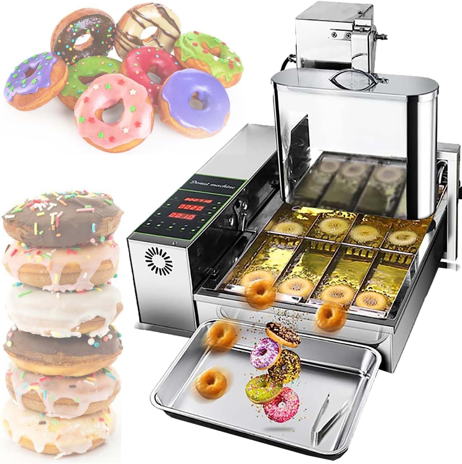 4 Row Automatic Donut Machine,Commercial Digital Donut,Fryer Commercial Mini Donut Maker Donut Machine Maker Adjustable Donut Thickness Stainless Steel 5.5l Hopper 1800 Unit/H