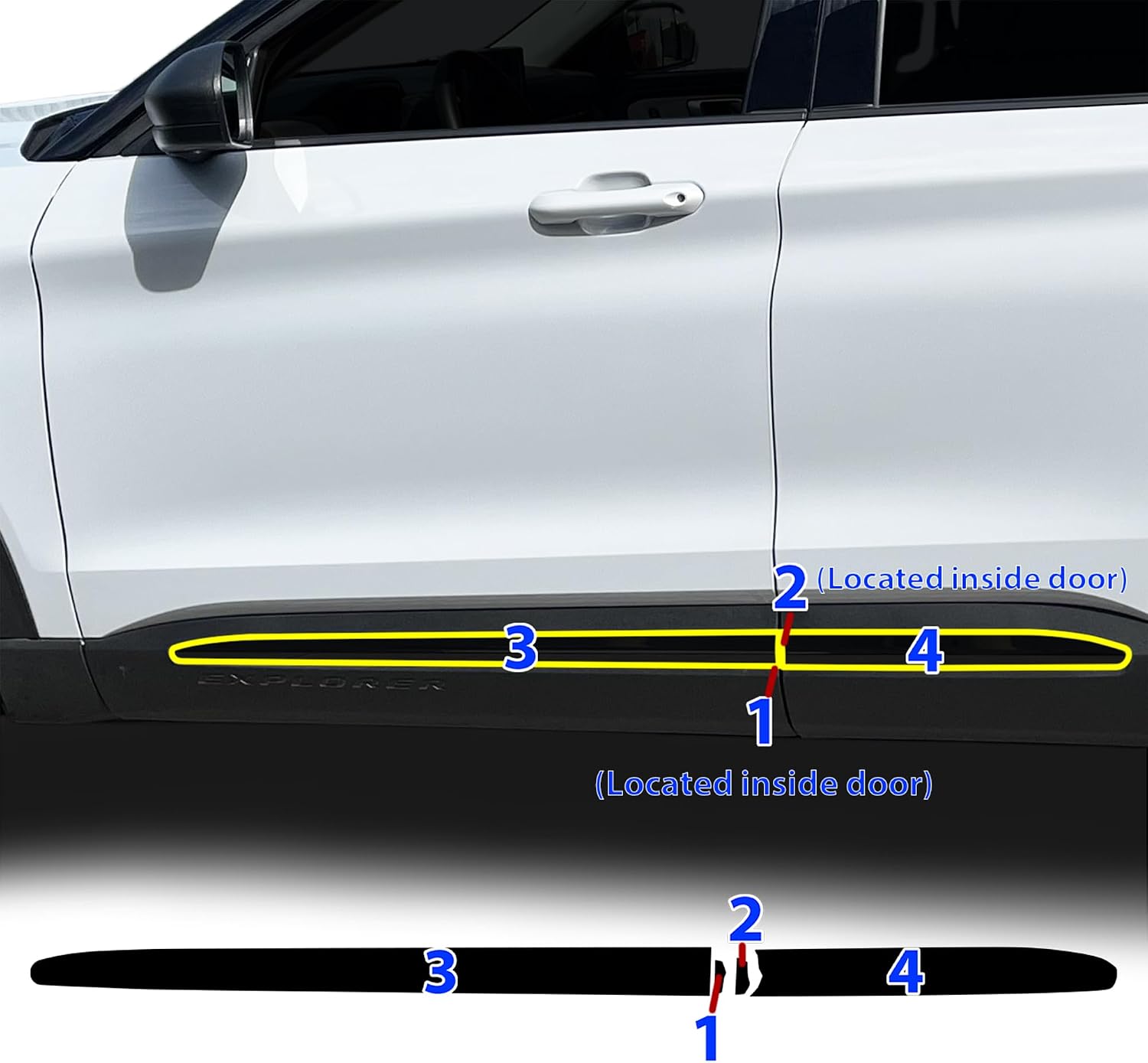 BOGAR TECH DESIGNS for Ford Explorer 2025-2026 Lower Side Chrome Delete – Precut Vinyl Trim Overlay, Gloss Black Blackout Look