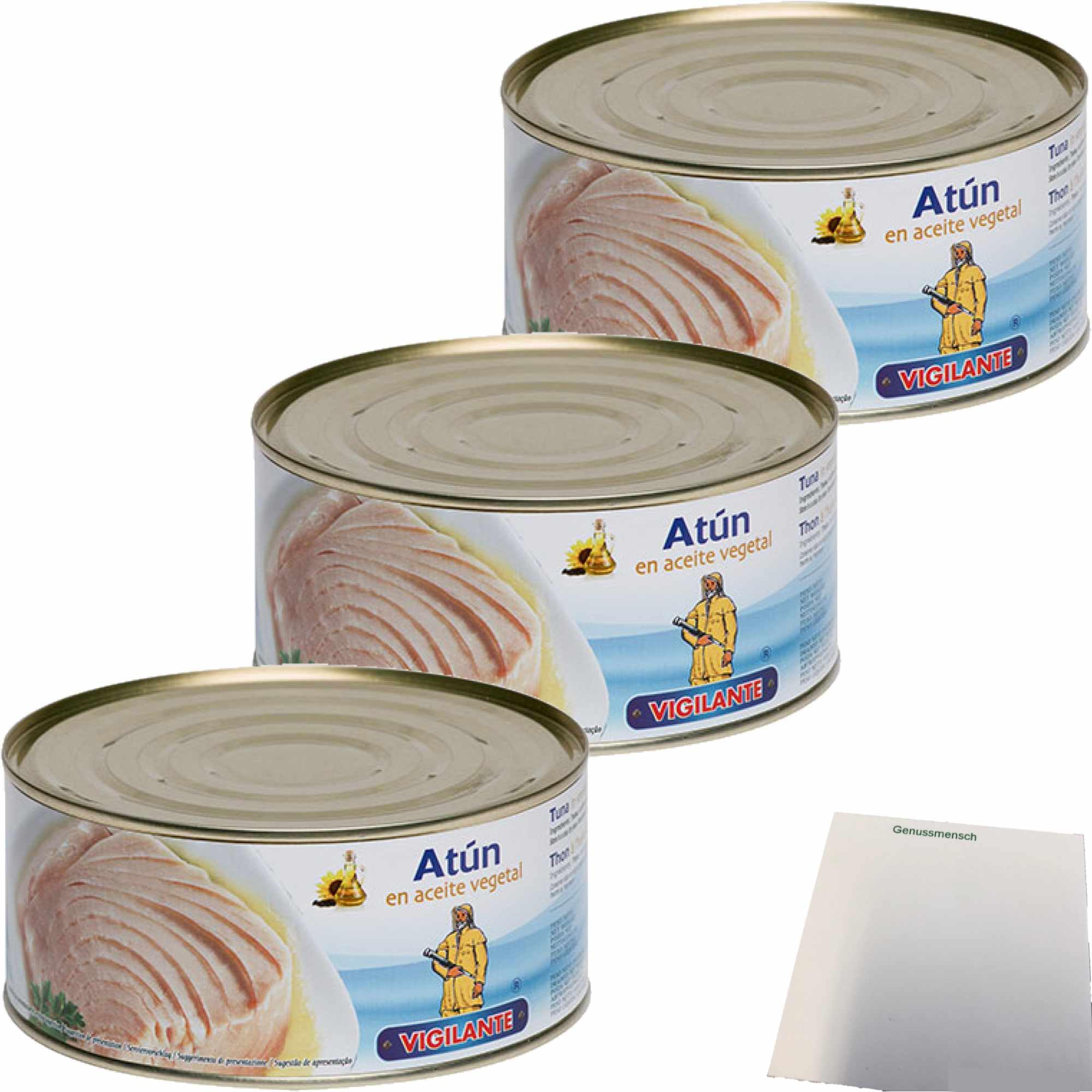 usy Bundle für Vigilante Weißer Thunfisch in Pflanzenöl, Atún en aceite vegetal 3er Pack (3x650g Dose ATG) + usy Block