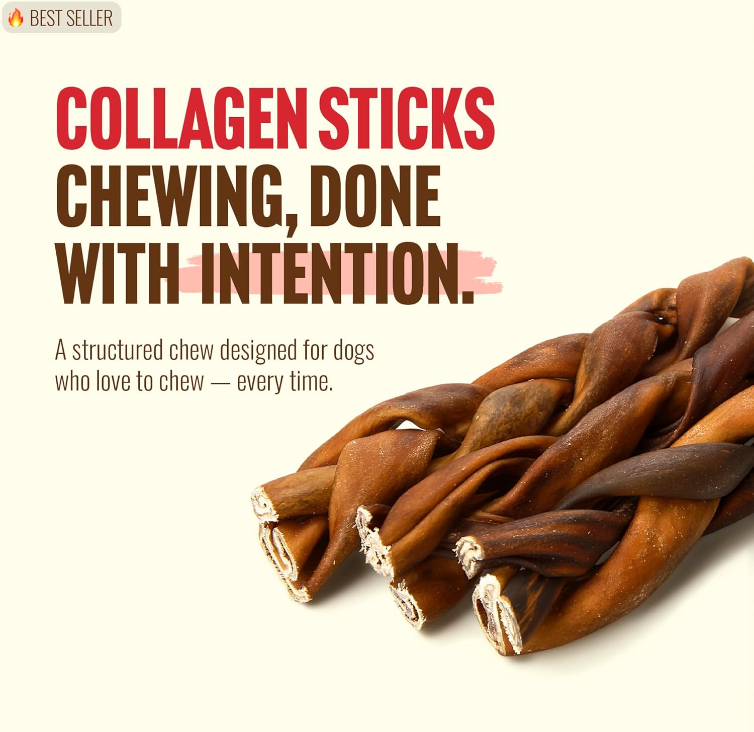 Natural Farm Odor-Free Super Braided Collagen Dog Chews (6-Inch, 5-Pack) First Ever Real Bull Sticks Alternative, 100% Natural Angus Hide Collagen Treats- More Protein More Chew Time for All Dogs