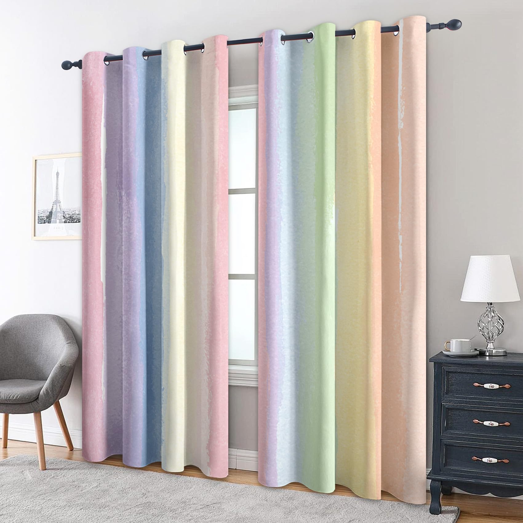 Cortinas para dormitorio y estancias familiares diseño a rayas alegres de 228 cm