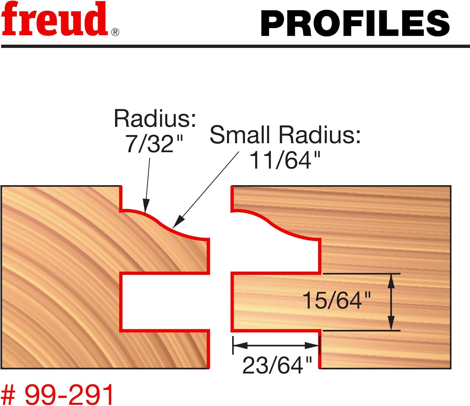 Freud 99-291: 2" (dia.) One-piece Rail & Stile Bit with 1/2" shank, 7/32" large radius