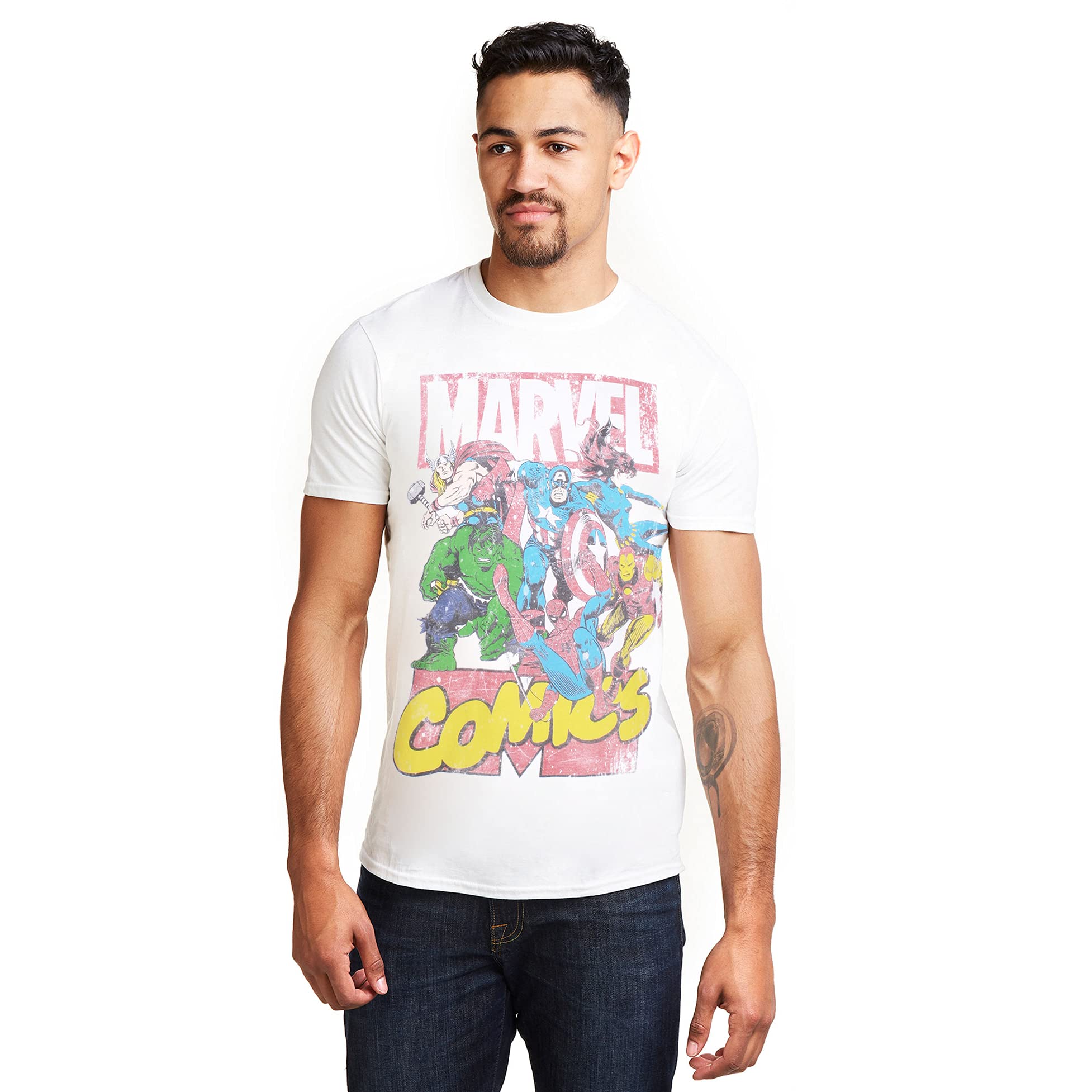 Marvel Men's Call Out T Shirt, White (White White), L UK