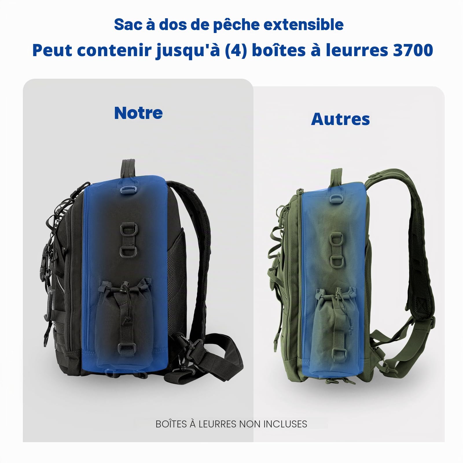 Jueachy Sac de Pêche, Sac à Dos avec Porte-cannes, Etui de Rangement de Stockage de Matériel de Pêche de Pince Leurre Tactique Grande Capacité Pochette Peche pour Randonnée Voyage Chasse Peche