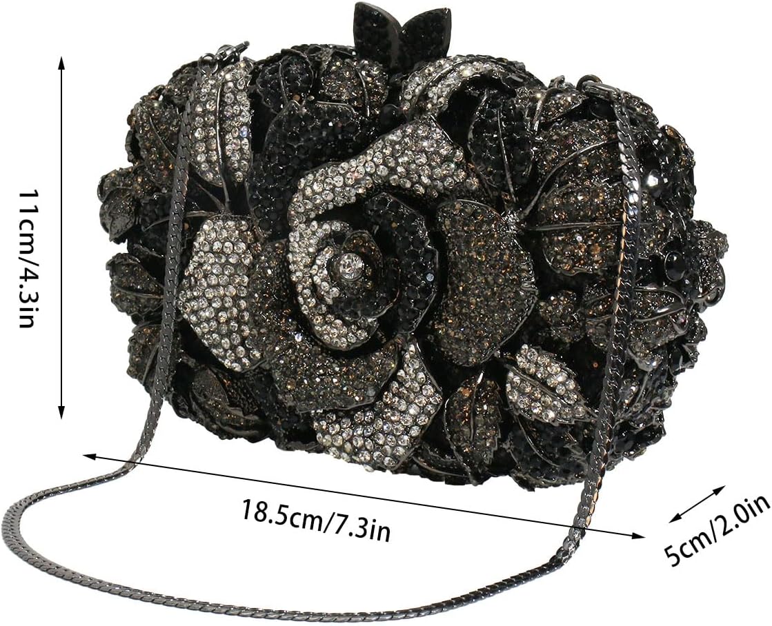 Rose Flower Crystal Purses Sparkly Rhinestone Evening Clutch for Women Wedding Party Cocktail Handbags - Image 5