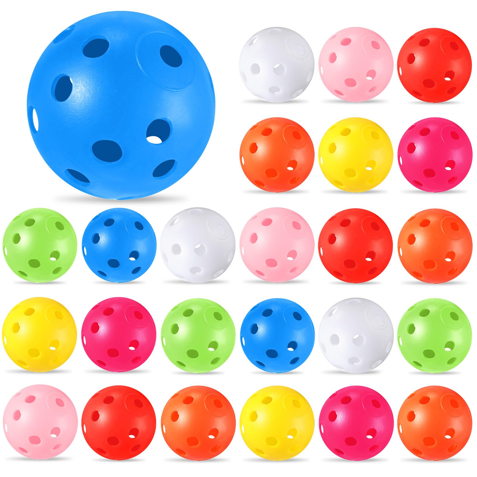 Lunmon 24 Pack Practice Golf Balls 42 mm Limited Flight Plastic Golf Training Airflow Hollow Ball for Driving Range Swing Practice Backyard Indoor