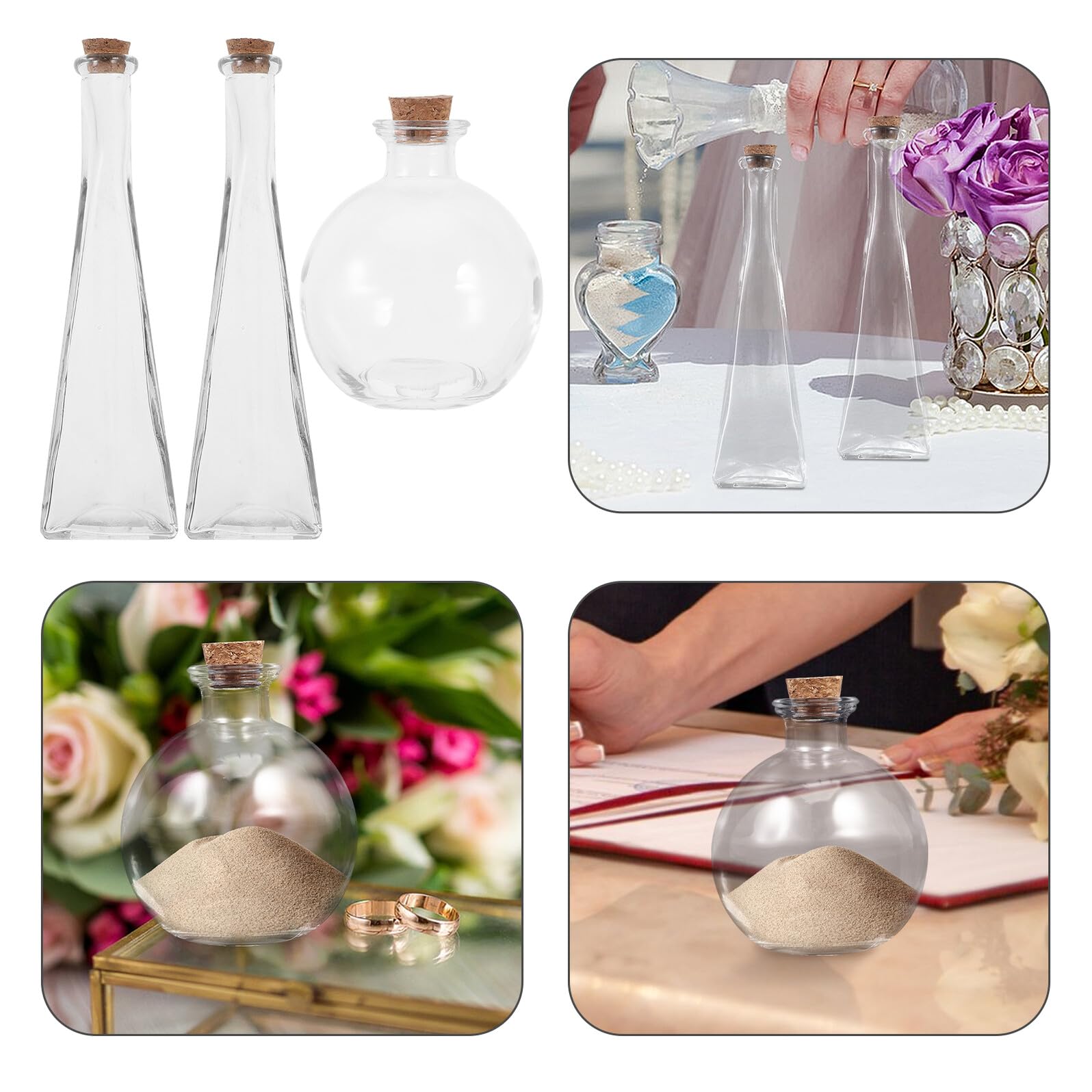 TOYANDONA 3 Stück Glasflaschen mit Korken für Hochzeits Sandzeremonie Transparente Dekorative Fläschchen zum Aufbewahren von Sand Elegantes Origami Bastelgefäß