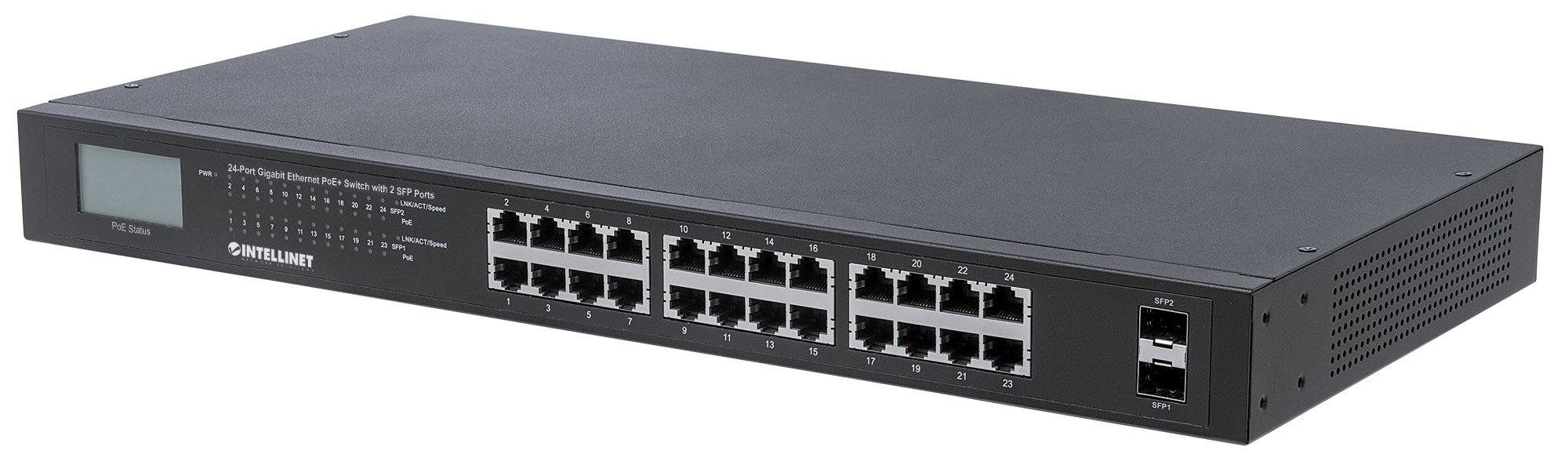 Intellinet Network Solutions24-Port PoE+ Switch with 2 SFP Ports (Model: 561242)