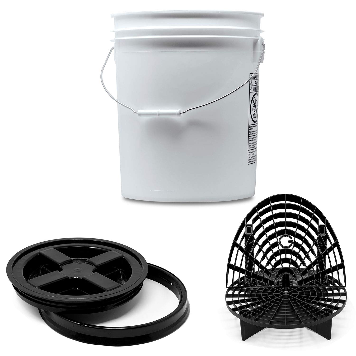 Detailmate professionelles Wasch Eimer Set: Magic Bucket Wascheimer 5 GAL (ca. 20 Liter), Gamma Seal Eimerdeckel schwarz, GritGuard Schmutz Einsatz schwarz, GritGuard Washboard schwarz