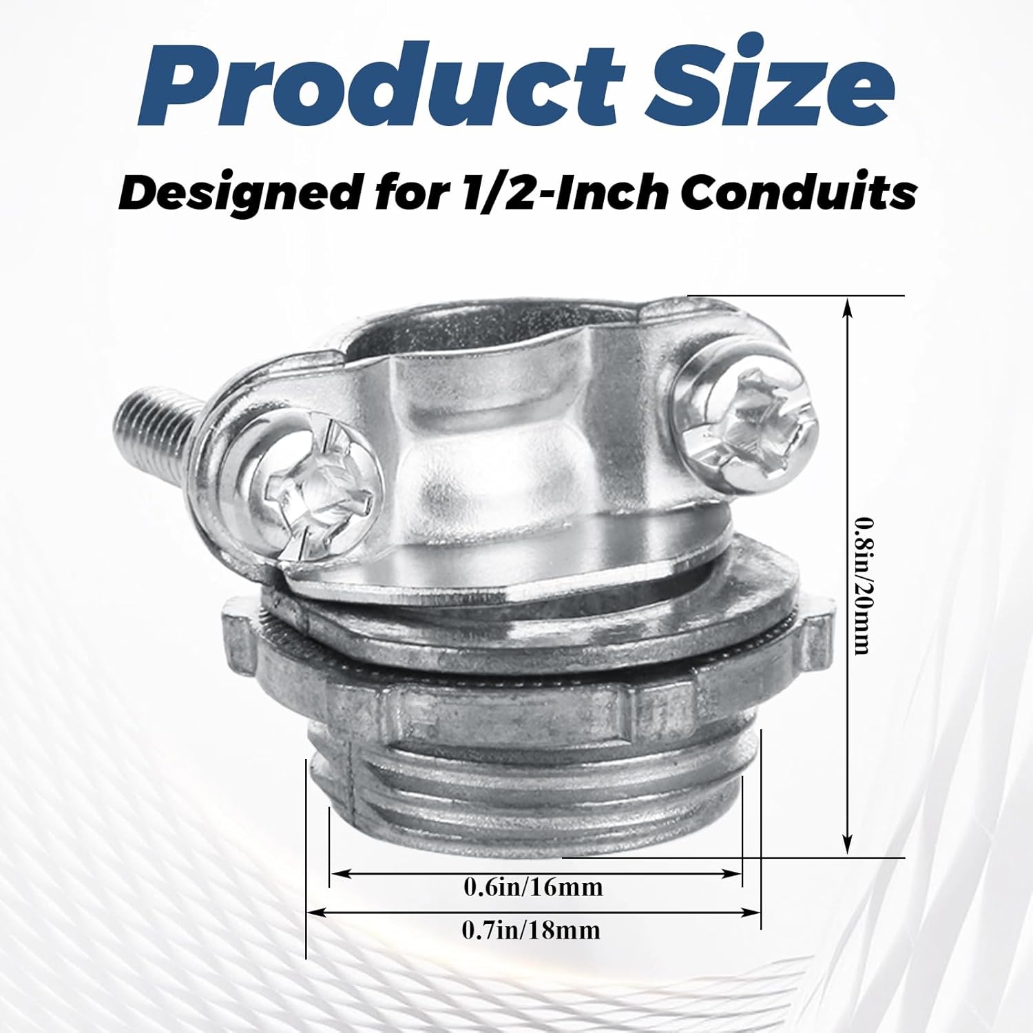 50 Pack 1/2 Inch Clamp Type Cable Connectors, Zinc Alloy Cable Connector, Wire Clamps for NM Cables, Electric Wires, Metallic Conduit, Electrical Box
