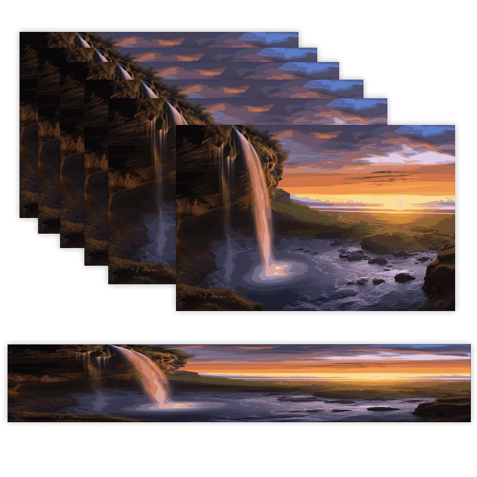 Waterfall at Sunset Table Runner and Placemats Set of 6 Wipe Clean Heat Resistant Table Mat with Table Runner Decorations Flax Linen Place Mat Set for Home Kitchen Party Supplies