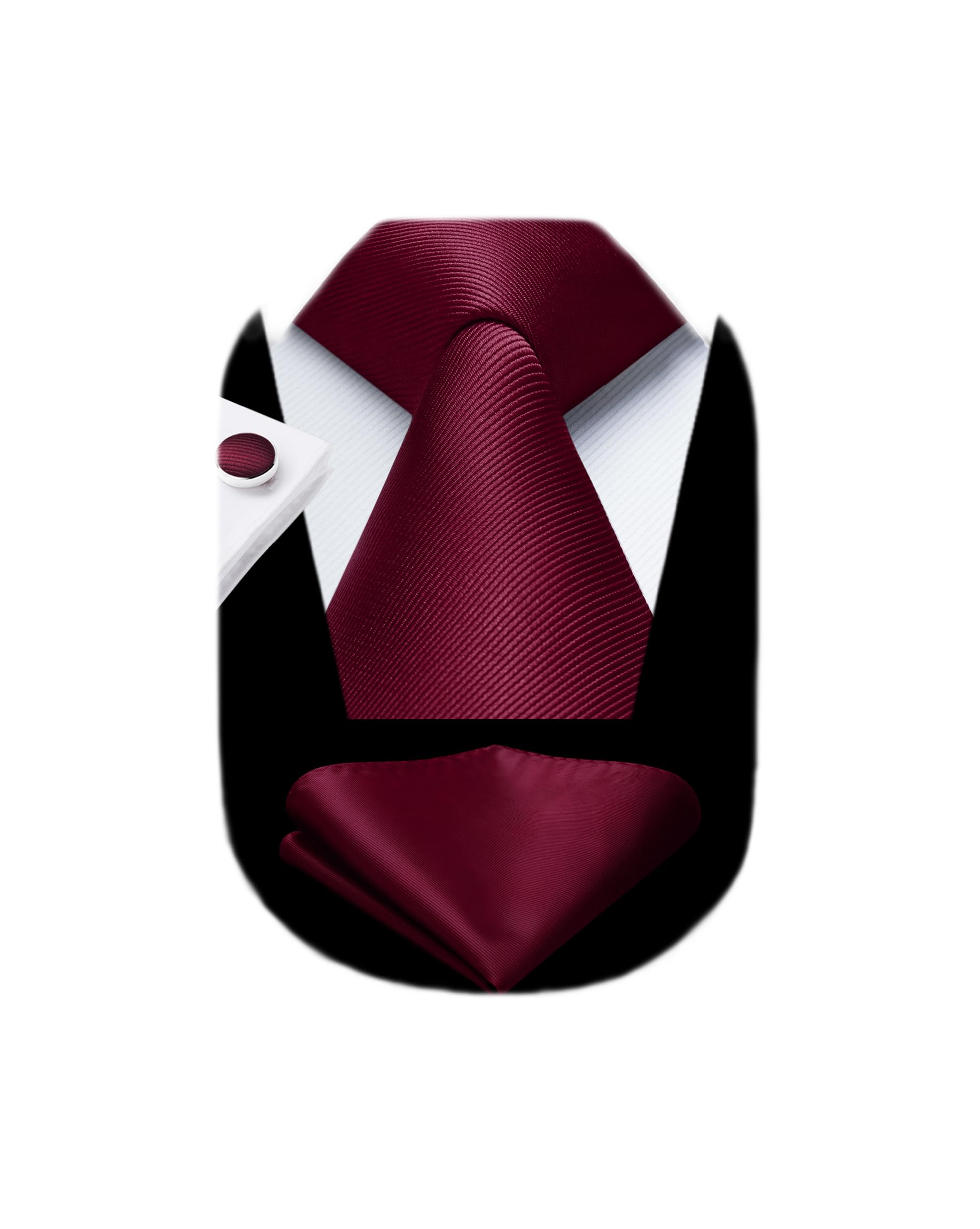 HISDERN Mens Solid Ties Formal Business Woven Tie and Pocket Square Cufflinks Set Classic Silk Satin Necktie Wedding