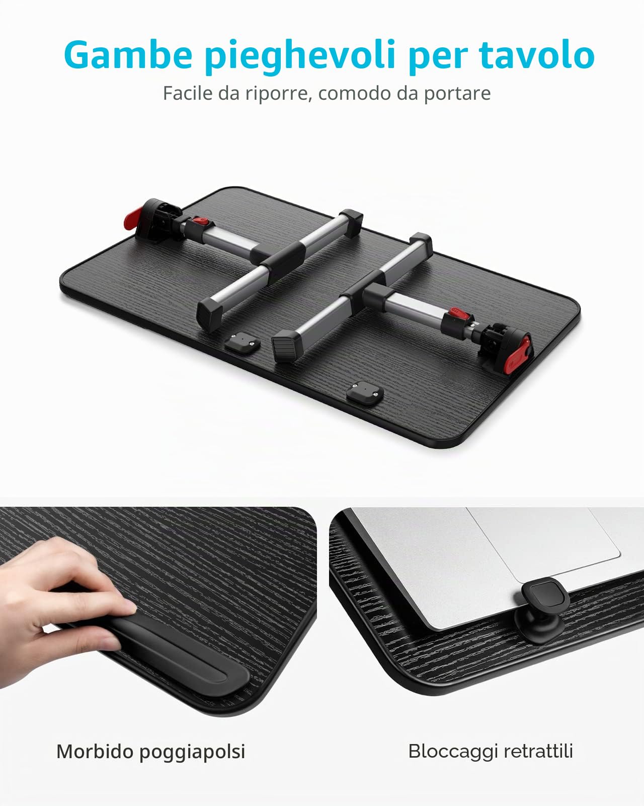 Tavolo, SAIJI Tavolino da letto, Regolabile in altezza, con 4 angolazioni regolabili, lapdesk pieghevole, per divano divano pavimento lavoro studio lettura scrittura mangiare (60 * 33 cm nero)