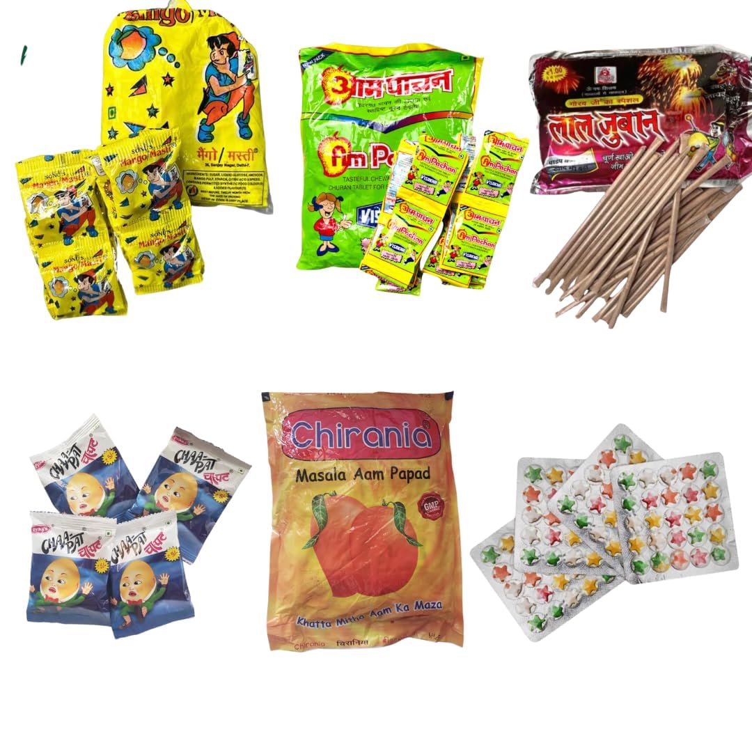 Mango Masti(Pack of 20) || Tasty Chaapat Goli(Pack of 20) || Aam Pachak(Pack of 30) || Chirania Masala Aam papad(pack of 20) & Lal Juban Churan (pack of 60) || Stars (pack of 5) || 90s candy (B0D12WGW6V) Amazon Price History, Amazon Price Tracker