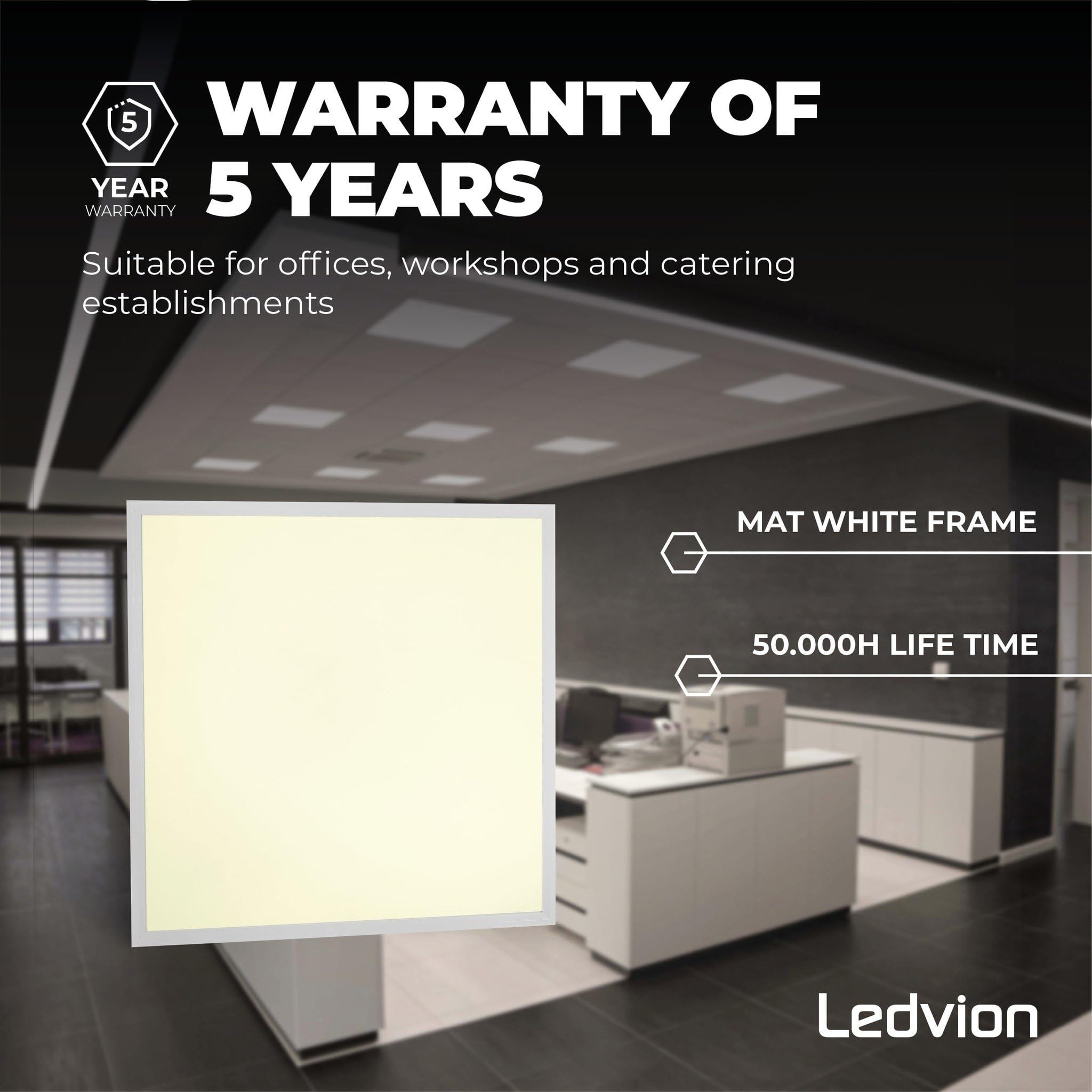 Ledvion Panneau LED 60x60 36W 3000K 4000 Lumens Plafonnier à Grille Encastré