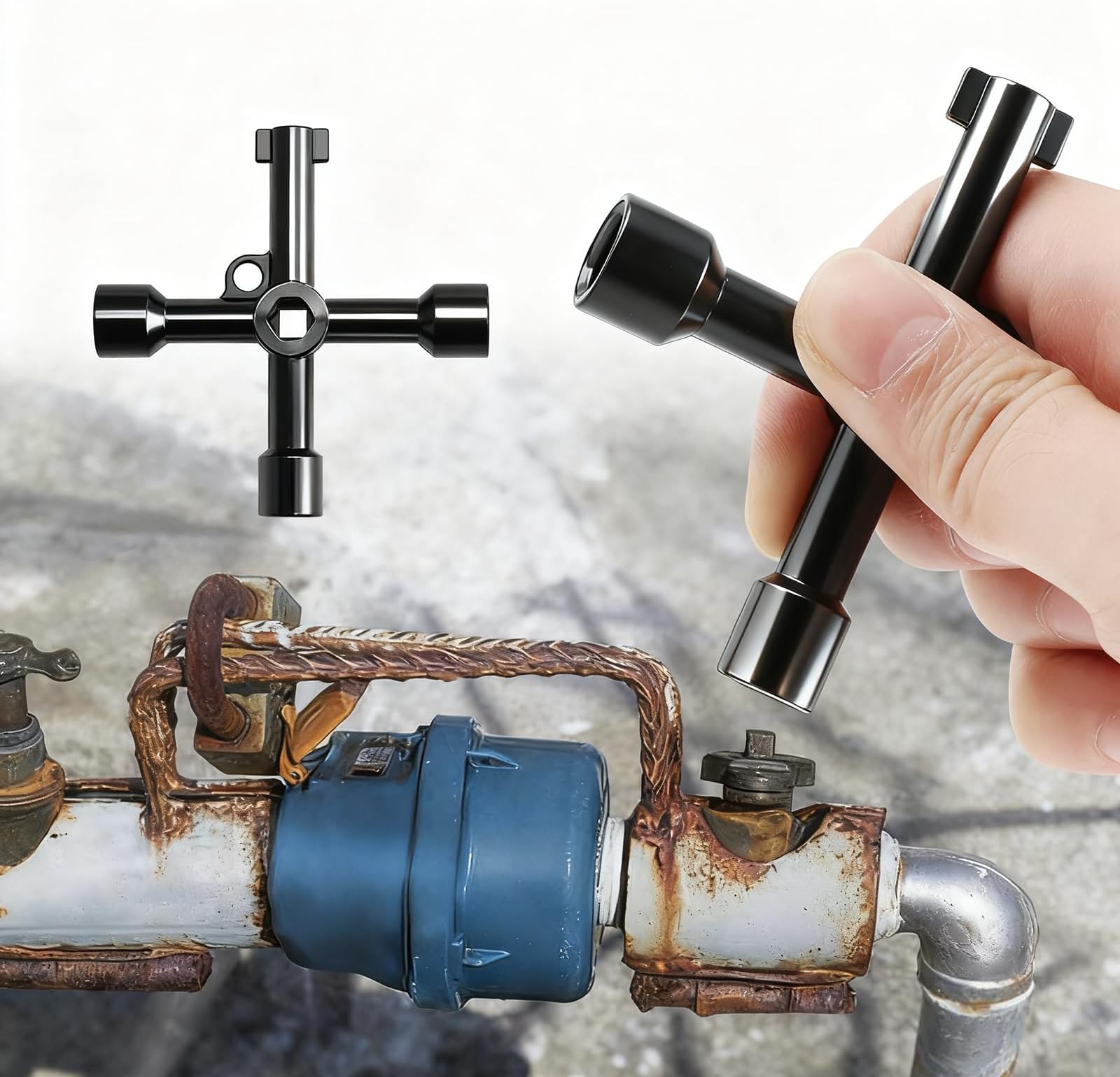 Electric Cabinet Panel Keys Gas Meter Water Utility 4 way Keys for Multi Application (Black)