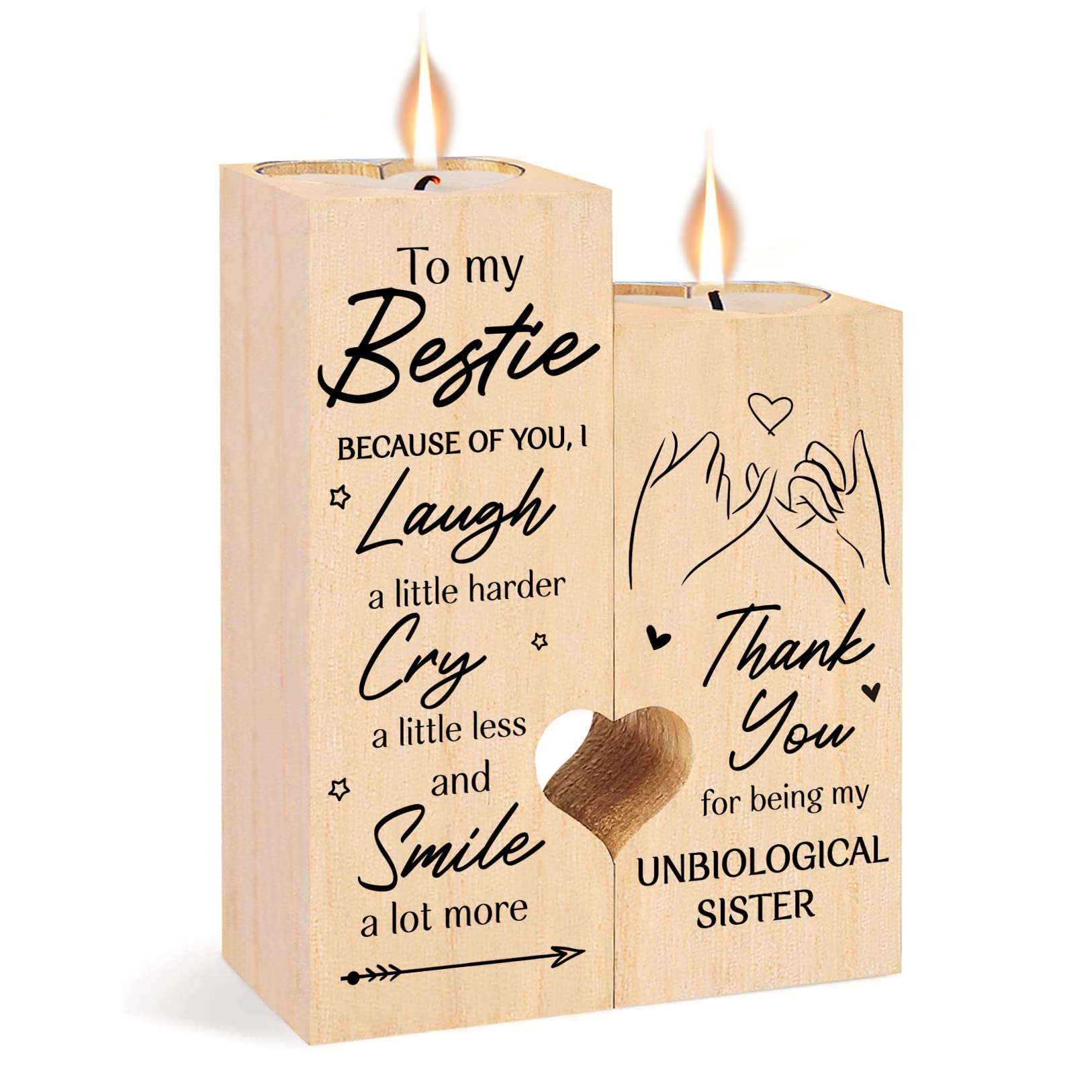 Heart-shaped Candlestick-Candle Valentines-Decoration Birthday-Wooden Candle - Candle Gifts for Women Bestie Gifts for Women, Personalised Candle Gifts for Bestie Birthday, forBirthday (To My Bestie)