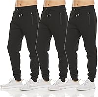 PureChamp Men's 3-Pack Fleece Jogger Sweatpants with Zipper Pockets & Drawstring - Active Workout Lounge Pants S-3XL