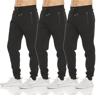 PureChamp Men's 3-Pack Fleece Jogger Sweatpants with Zipper Pockets & Drawstring - Active Workout Lounge Pants S-3XL