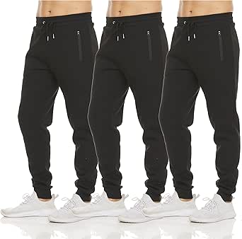 PURE CHAMP Heren 3 Pack Fleece Active Athletic Workout Jogger Joggingbroek voor Mannen met Rits Zak en Trekkoord Maat S-3XL, Set 1, S