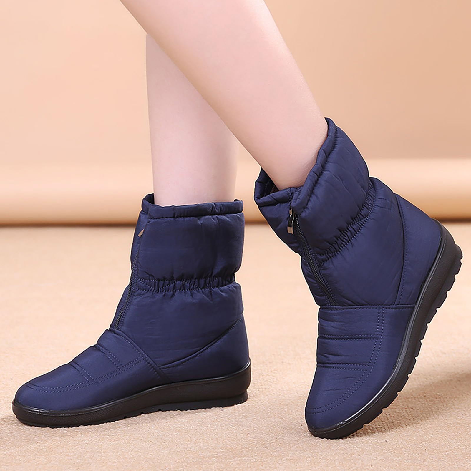 Bottines pour femme avec fermeture éclair - Bottes plates confortables et antidérapantes - Bottes orthopédiques légères à enfiler - Chaussures de jardin - Bottes de motard - Bottes de pluie - Bottes