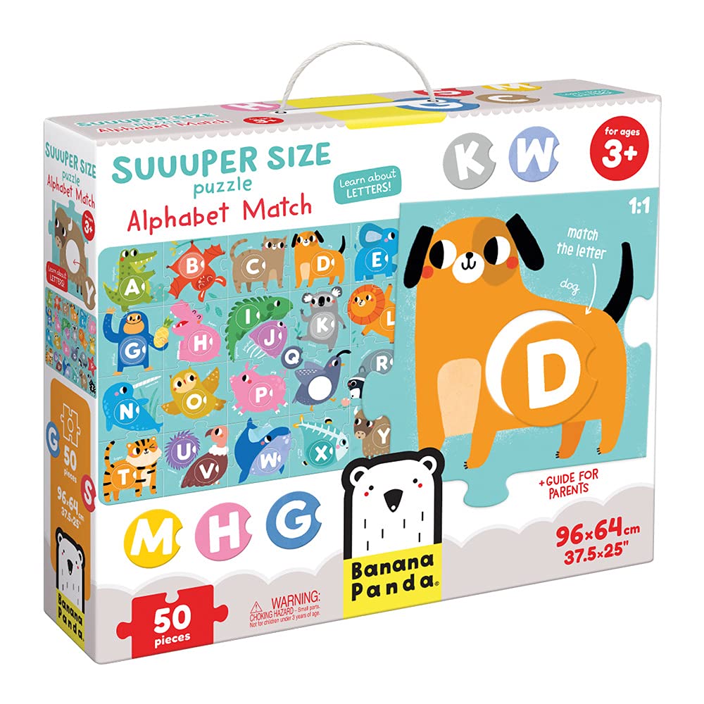 Banana Panda Suuuper Size Alphabet Match Floor Puzzle - Includes 50 Large Pieces and Round Matching Elements for Learning ABCs and Animals, for Kids Ages 3-5 Years