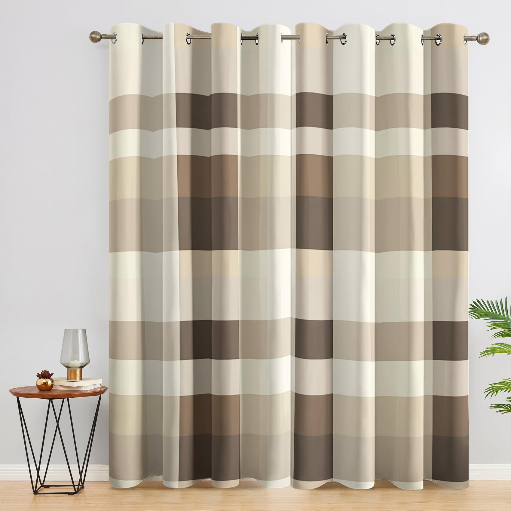 Générique Rideau Occultant Carreaux, 140 x 260 (LxH) 2 Pieces, Opaque 95%, Motif Géométrique Vichy, Rideaux Fenetre Thermiques à Oeillets, Decoration Maison Salon Chambre EB192