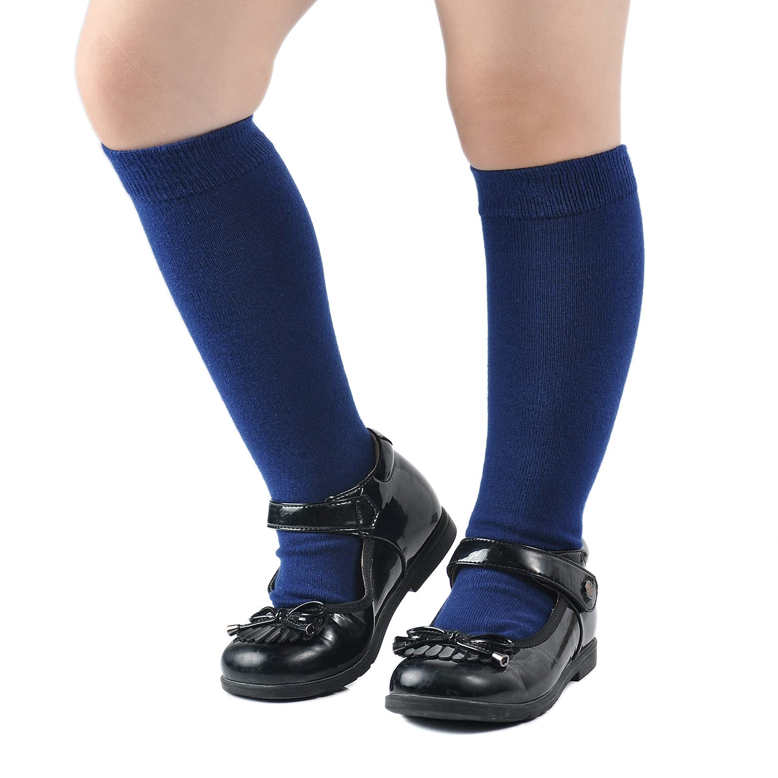 EPEIUS Girls Knee High Seamless Cotton School Uniform Knee Socks - Plain/Cable Kids Boy Over the Calf Socks
