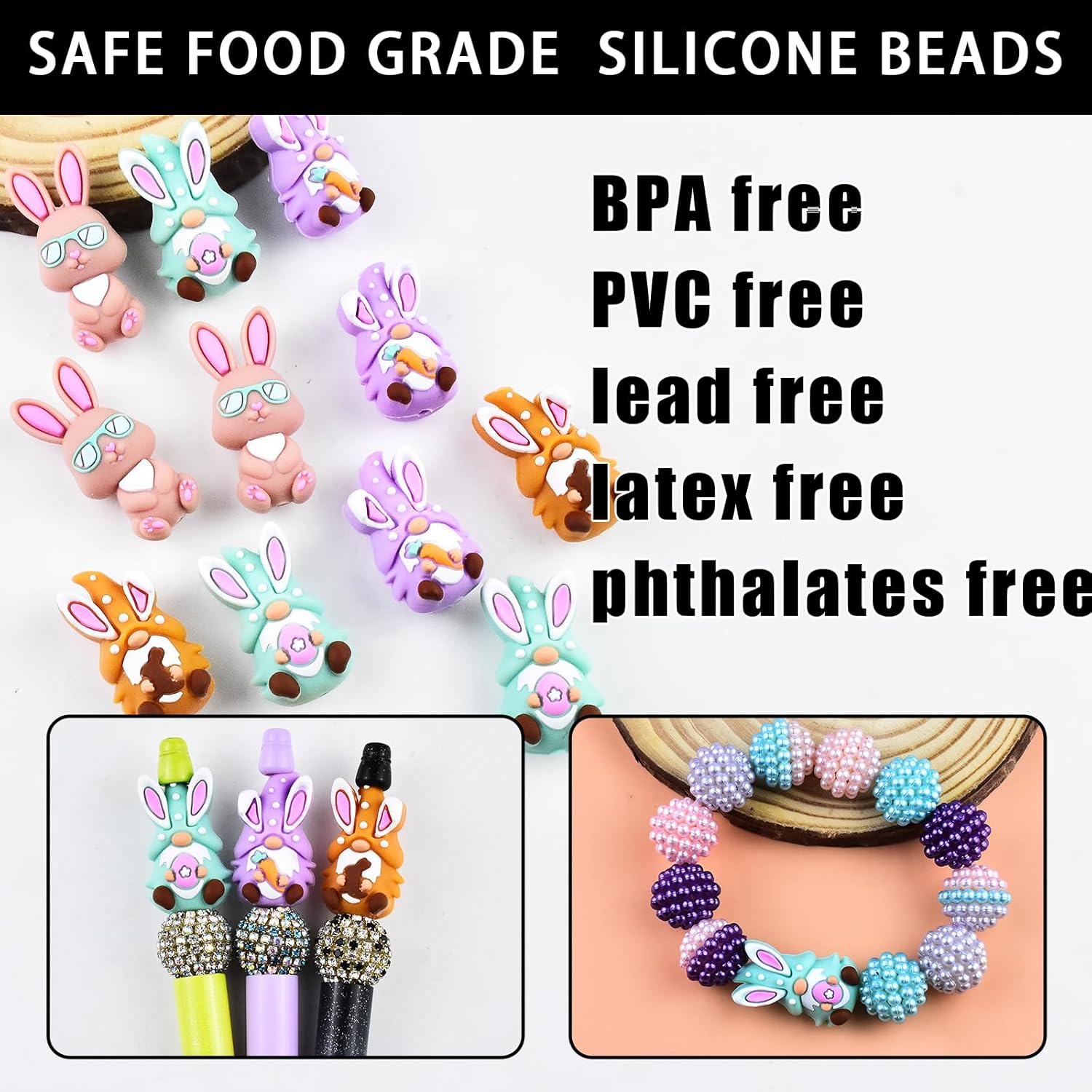 3D Silicone Beads for Keychain Making, 12 PCS Easter Theme Silicone Focal Beads for Pen, Loose Beads for Bracelet Necklace Lanyard Jewelry and Handmade Crafts Making - Image 3